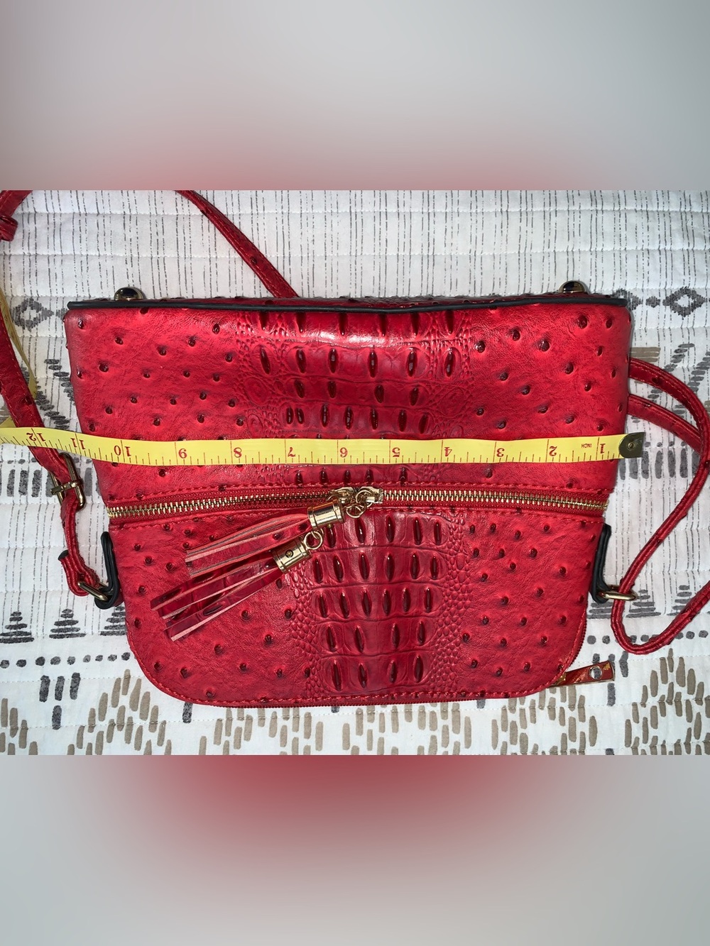 Chic Red Embossed Tassel Crossbody Bag - Picture 7 of 11